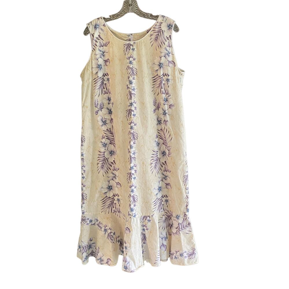 HALEKULANI 2XL Hawaiian Dress Sleeveless Hibiscus Purple Yellow Ruffle Vintage